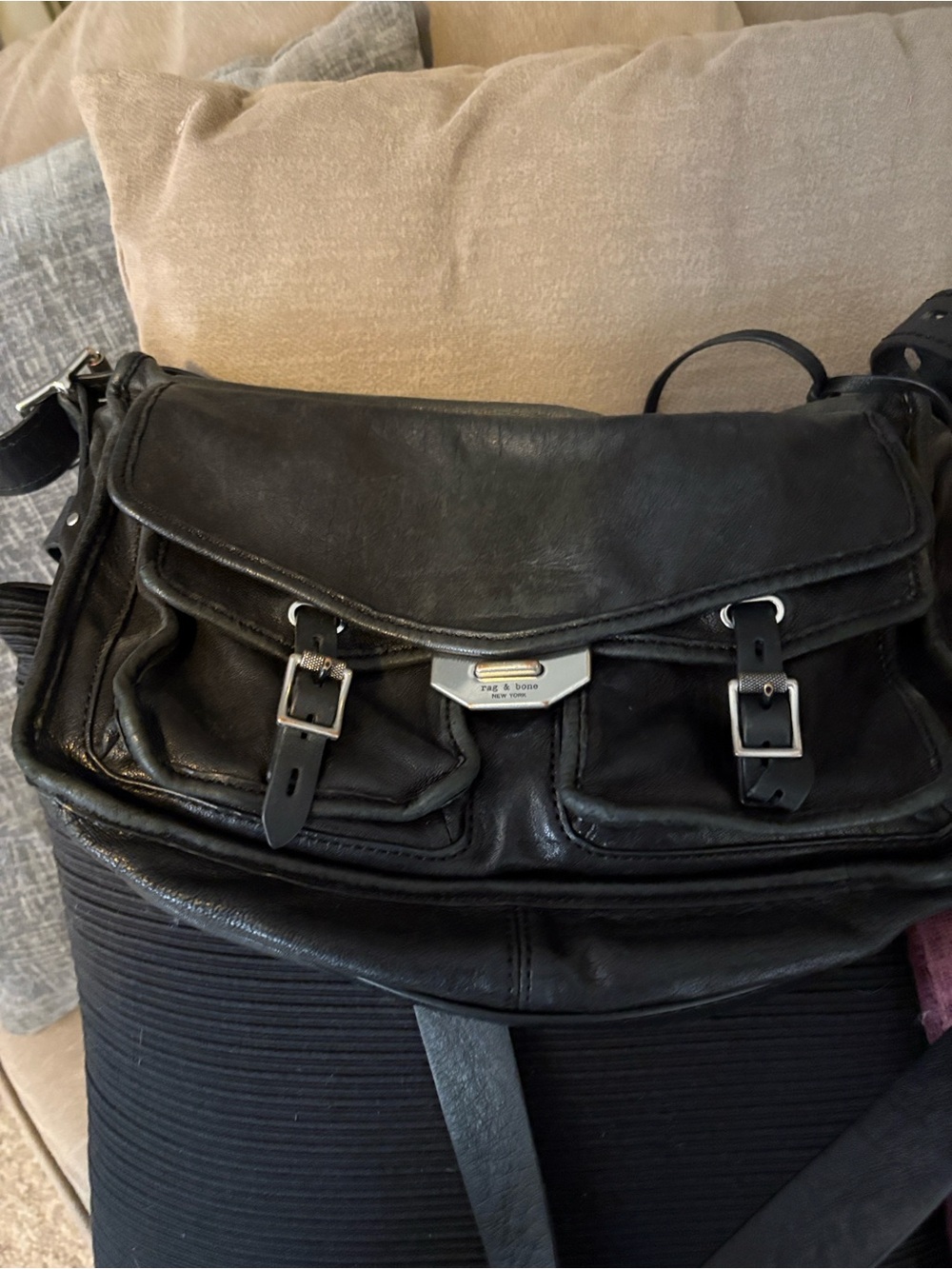rag & bone Black Leather Buckle Messenger